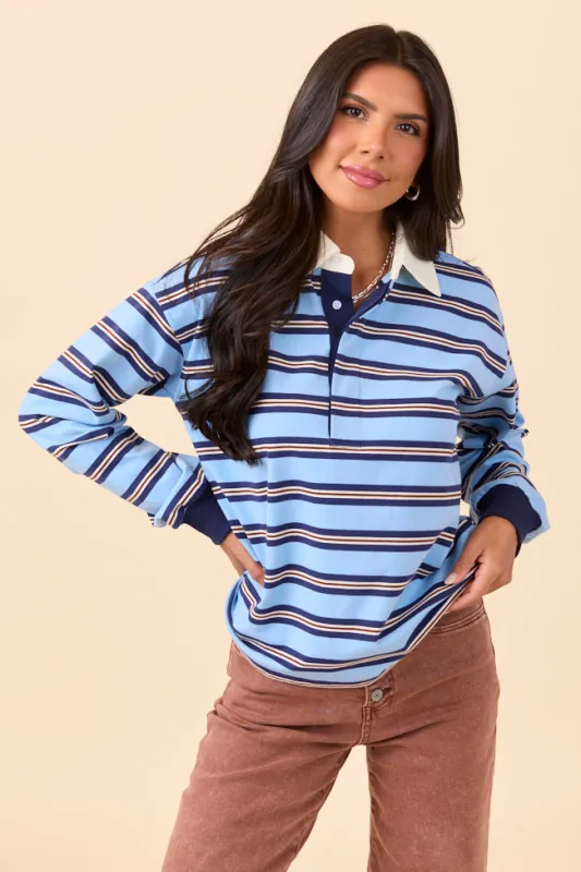 Sandra Blue Striped Collared Pullover FINAL SALE sold by Pink Lily