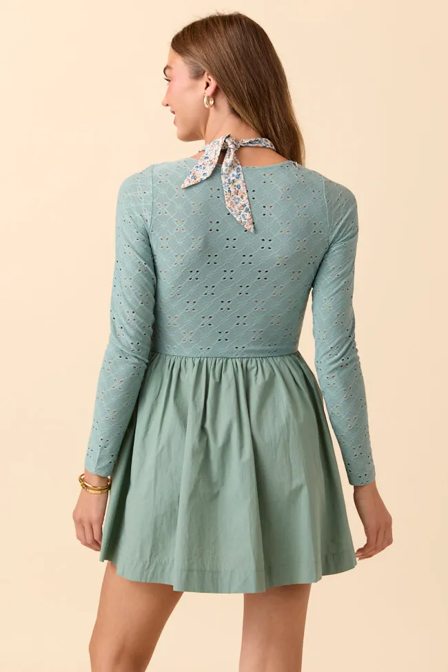 Marina Sage Eyelet Mini Dress FINAL SALE sold by Pink Lily product image thumbnail 5