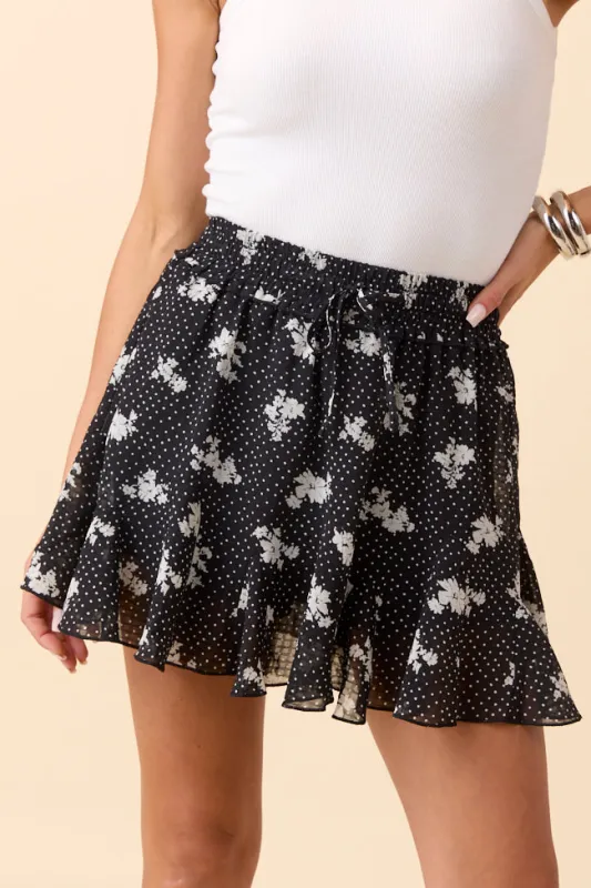 Ella Black Print Flowy Skort sold by Pink Lily