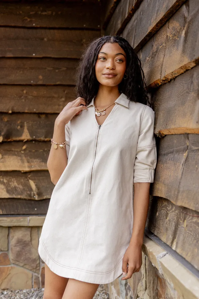 Rita Ecru Front Zip Mini Dress sold by Pink Lily product image thumbnail 2