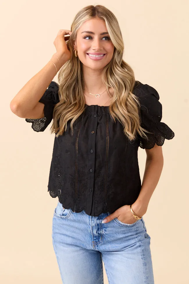 Michelle Black Eyelet Puff Sleeve Top sold by Pink Lily