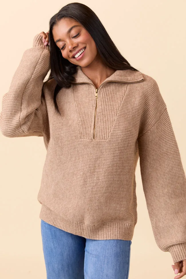 Britt Brown Quarter Zip Sweater sold by Pink Lily