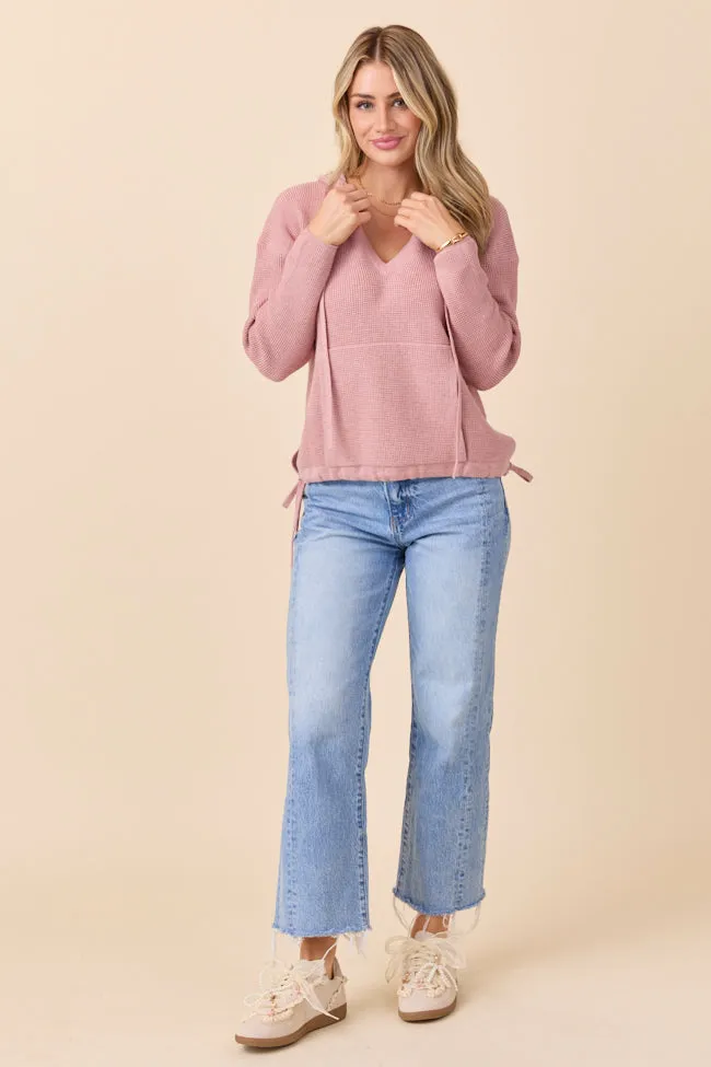 Lennox Waffle Knit V-Neck Mauve Hoodie sold by Pink Lily product image thumbnail 2