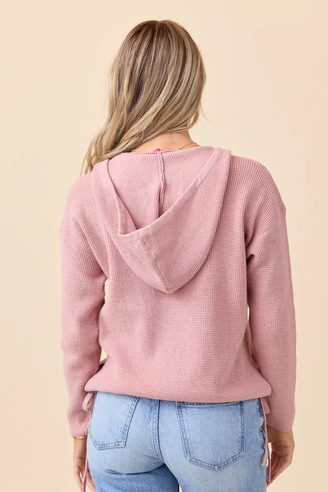 Lennox Waffle Knit V-Neck Mauve Hoodie sold by Pink Lily product image thumbnail 4