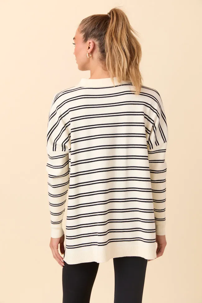 Jurnee Ivory and Black Striped V-Neck Sweater sold by Pink Lily product image thumbnail 4
