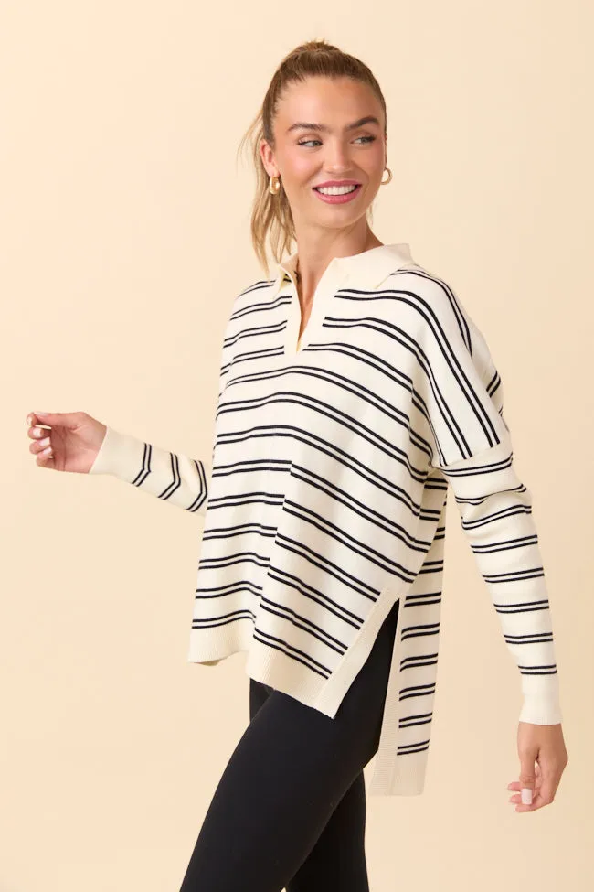 Jurnee Ivory and Black Striped V-Neck Sweater sold by Pink Lily product image thumbnail 3