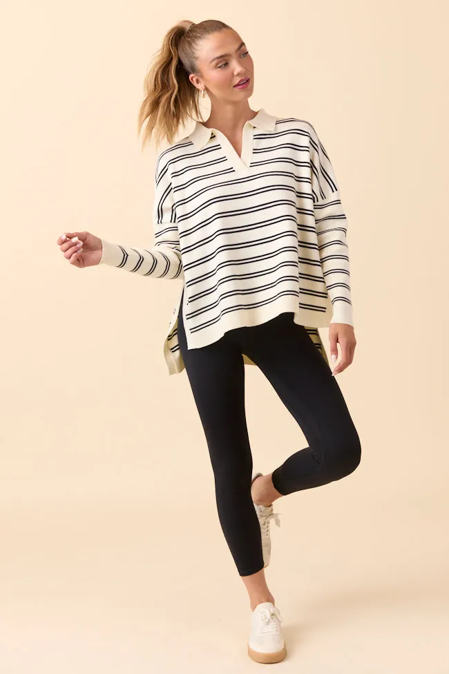 Jurnee Ivory and Black Striped V-Neck Sweater sold by Pink Lily product image thumbnail 2