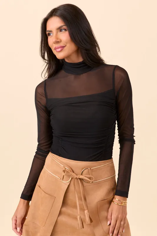 Kimber Black Mesh Turtleneck Bodysuit SALE sold by Pink Lily