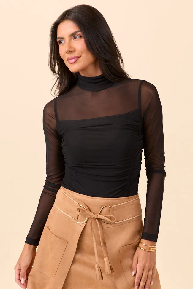 Kimber Black Mesh Turtleneck Bodysuit sold by Pink Lily