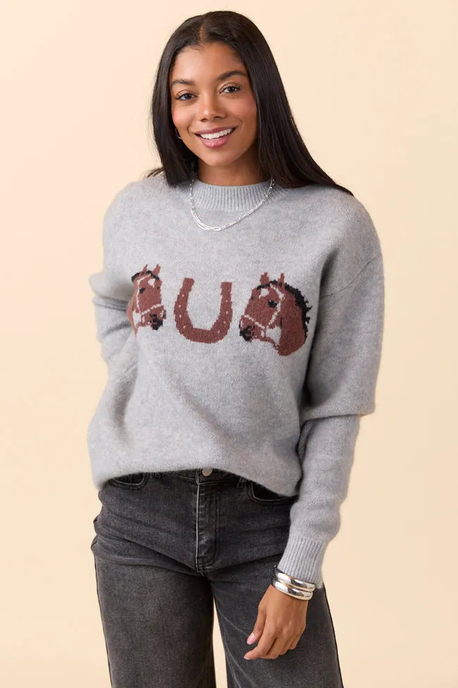 Montana Horse Motif Grey Knit Pullover Sweater FINAL SALE sold by Pink Lily product image thumbnail 3
