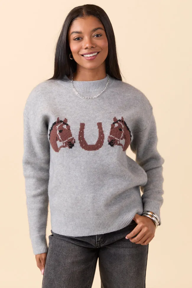 Montana Horse Motif Grey Knit Pullover Sweater FINAL SALE sold by Pink Lily product image thumbnail 5