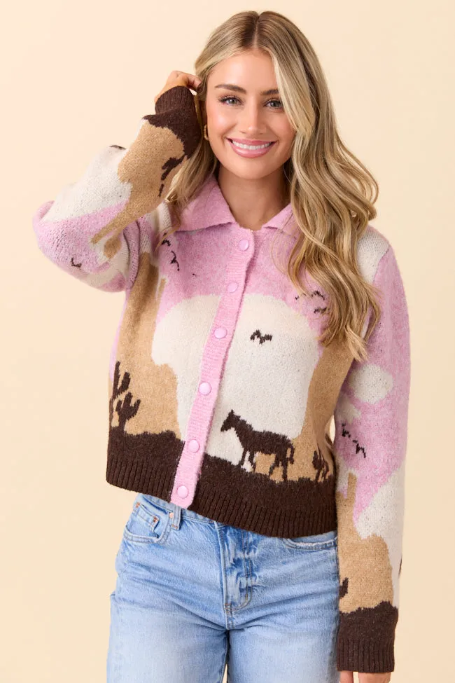 Tallulah Pink And Taupe Western Collared Cardigan sold by Pink Lily