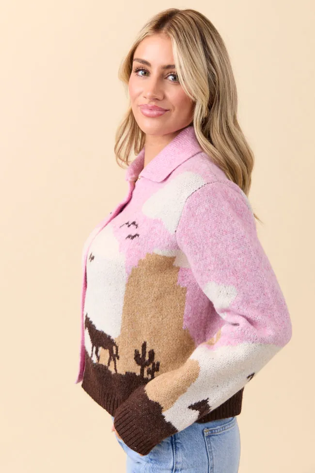 Tallulah Pink And Taupe Western Collared Cardigan sold by Pink Lily product image thumbnail 4
