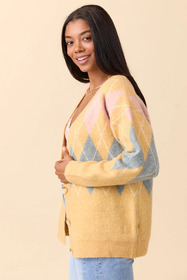 Harlow Yellow Argyle Plaid Cardigan SALE sold by Pink Lily product image thumbnail 4