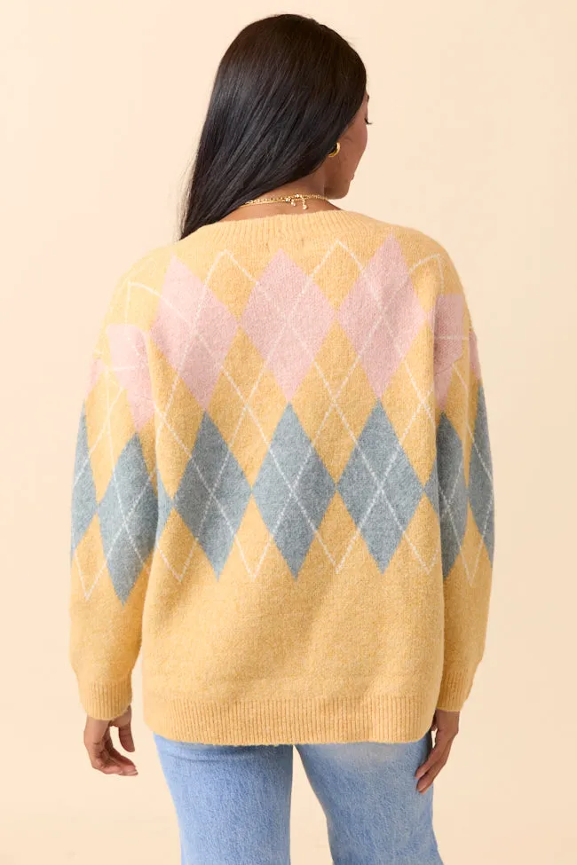 Harlow Yellow Argyle Plaid Cardigan SALE sold by Pink Lily product image thumbnail 5