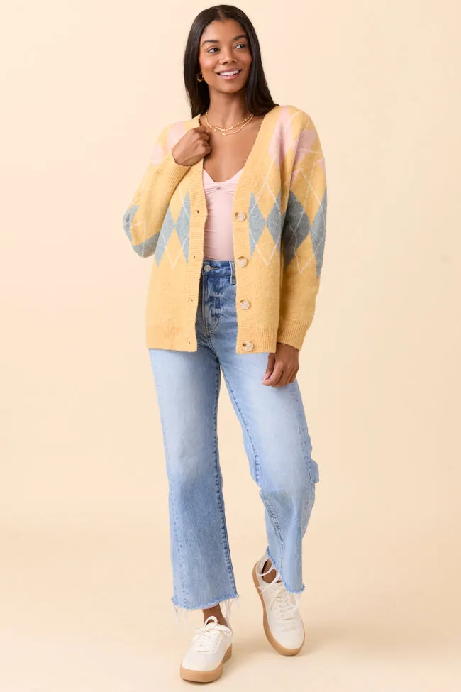 Harlow Yellow Argyle Plaid Cardigan SALE sold by Pink Lily product image thumbnail 3