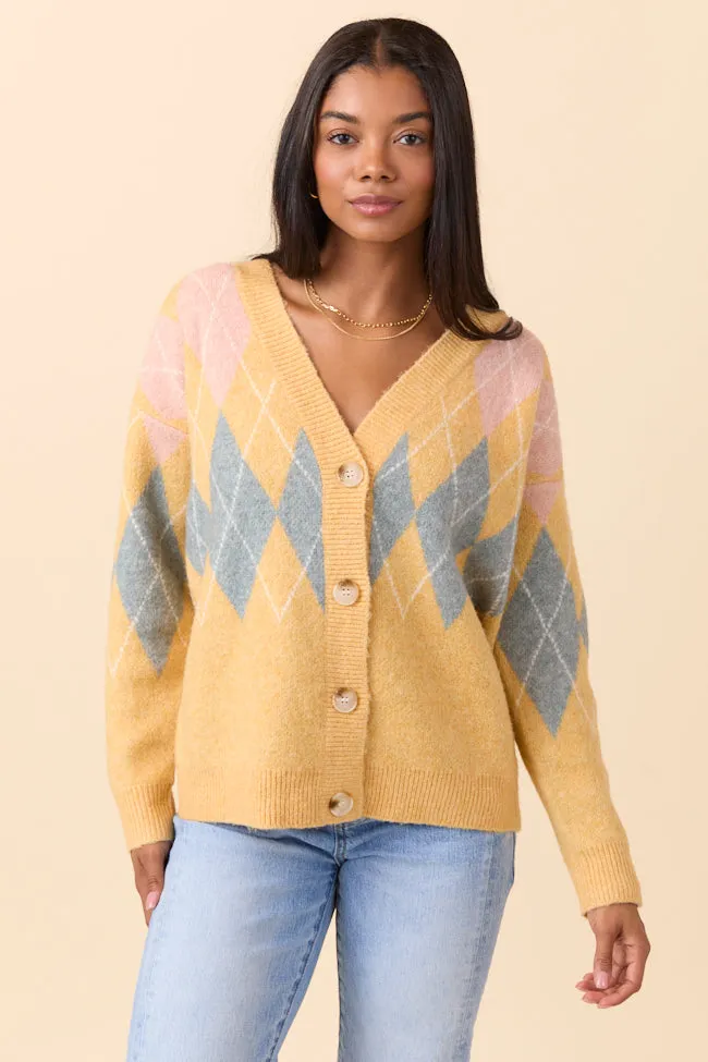 Harlow Yellow Argyle Plaid Cardigan SALE sold by Pink Lily product image thumbnail 2