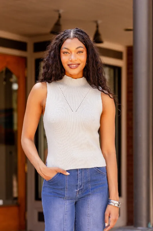 Farrah Ivory Mock Neck Sweater Tank sold by Pink Lily