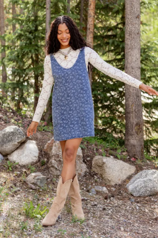 Hazel Floral Denim Mini Dress sold by Pink Lily