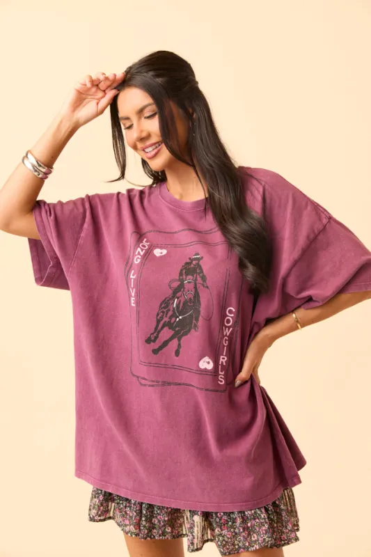 Western Playing Card Dark Cherry Oversized Graphic Tee sold by Pink Lily