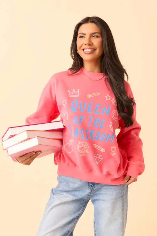 Queen Of The Classroom Light Red Graphic Sweatshirt SALE sold by Pink Lily