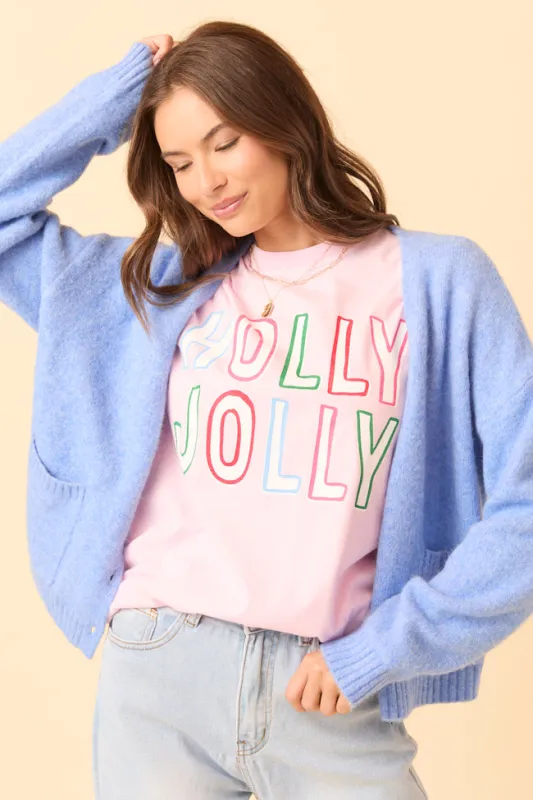 Holly Jolly Light Pink Graphic Tee sold by Pink Lily