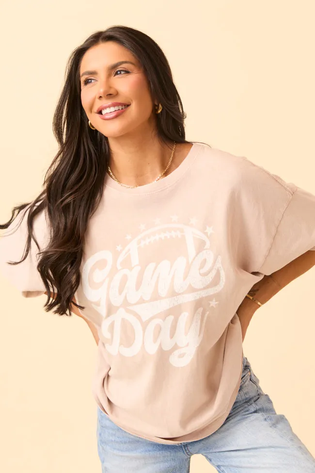 Game Day Script Taupe Oversized Graphic Tee sold by Pink Lily product image thumbnail 2
