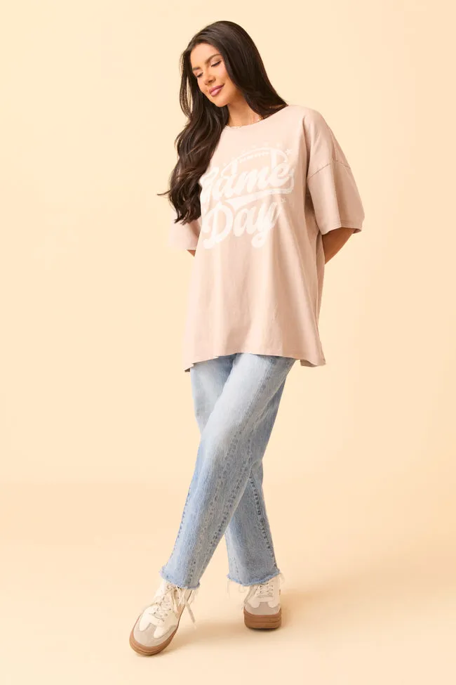 Game Day Script Taupe Oversized Graphic Tee sold by Pink Lily product image thumbnail 3