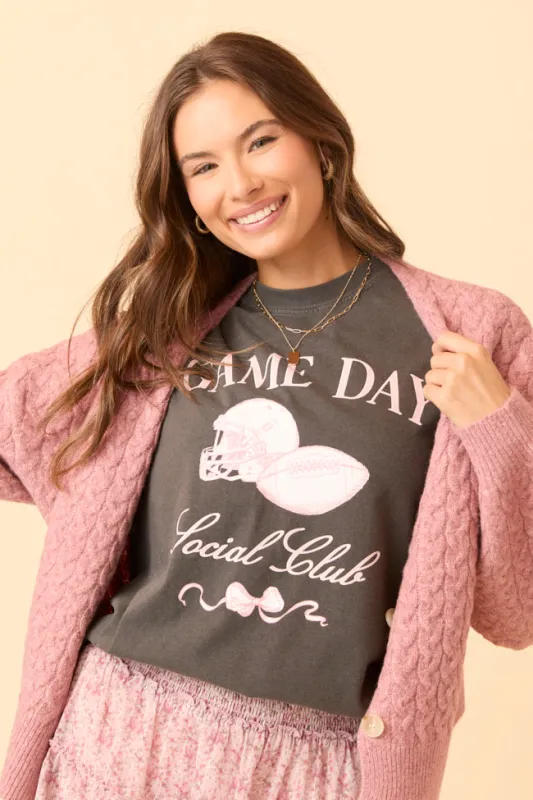 Game Day Social Club Dark Grey Graphic Tee sold by Pink Lily