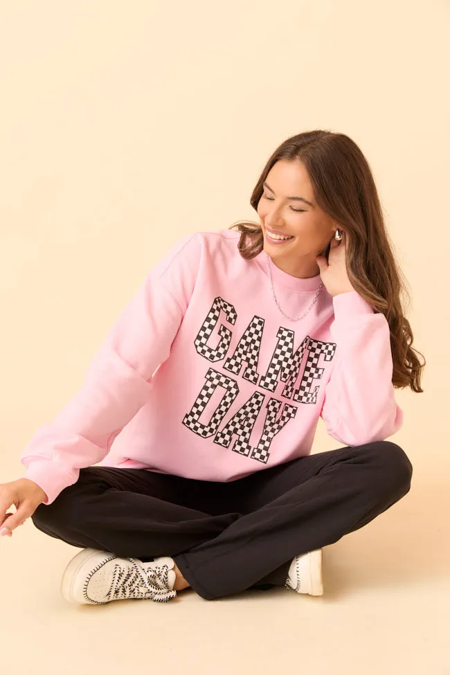 Checkered Game Day Light Pink Graphic Sweatshirt sold by Pink Lily product image thumbnail 2