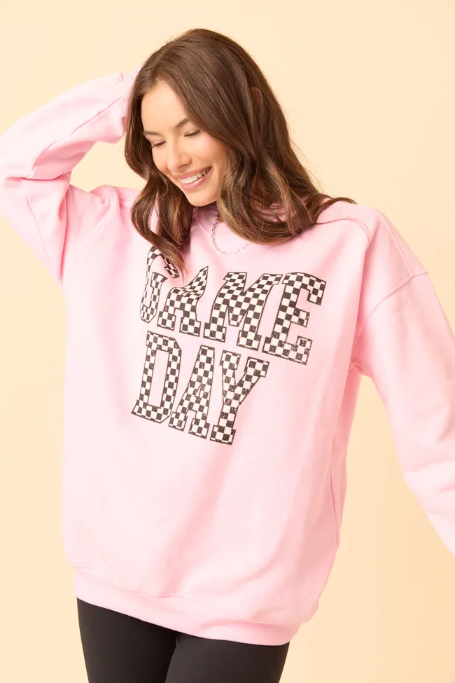 Checkered Game Day Light Pink Graphic Sweatshirt sold by Pink Lily product image thumbnail 4