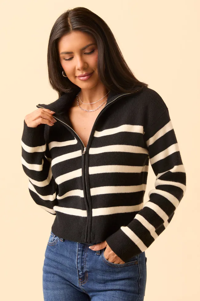Reece Black and White Stripe Full Zip Sweater SALE sold by Pink Lily product image thumbnail 3