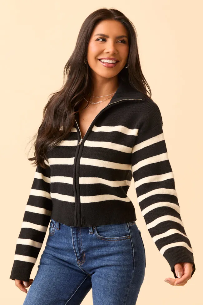 Reece Black and White Stripe Full Zip Sweater SALE sold by Pink Lily