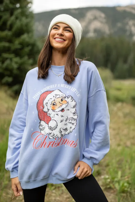 Vintage Santa Periwinkle Graphic Sweatshirt sold by Pink Lily