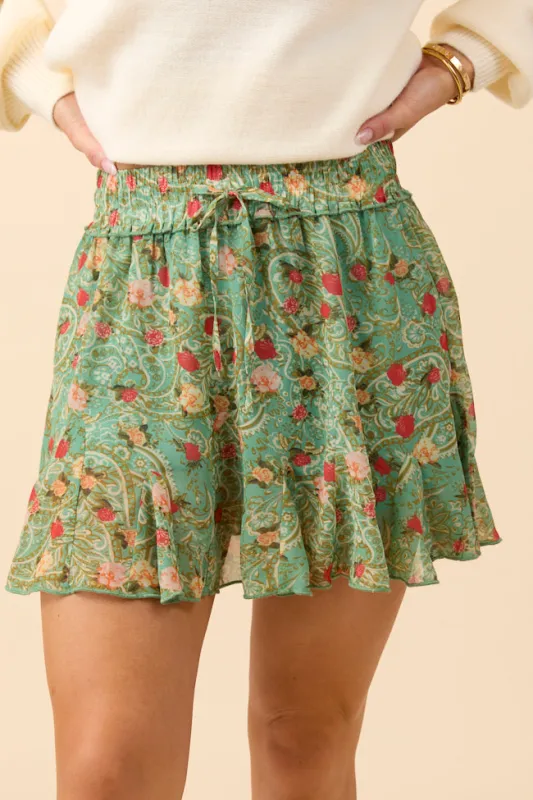 Ella Sage Print Flowy Skort sold by Pink Lily