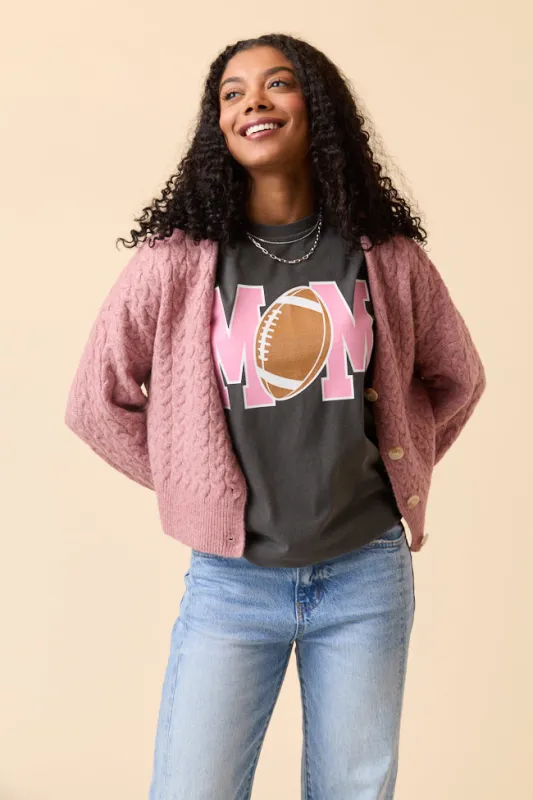 Mom Block Football Dark Grey Graphic Tee sold by Pink Lily