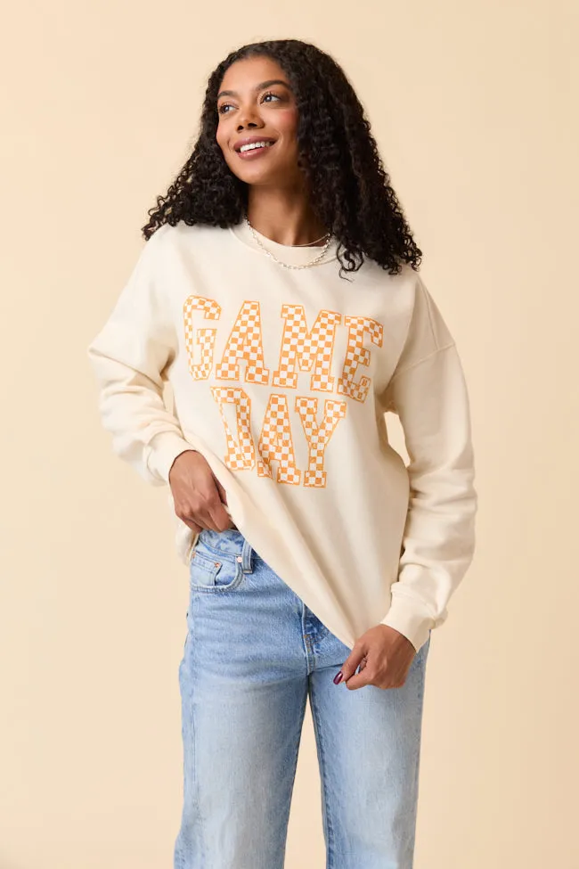 Checkered Orange Game Day Cream Graphic Sweatshirt sold by Pink Lily product image thumbnail 4