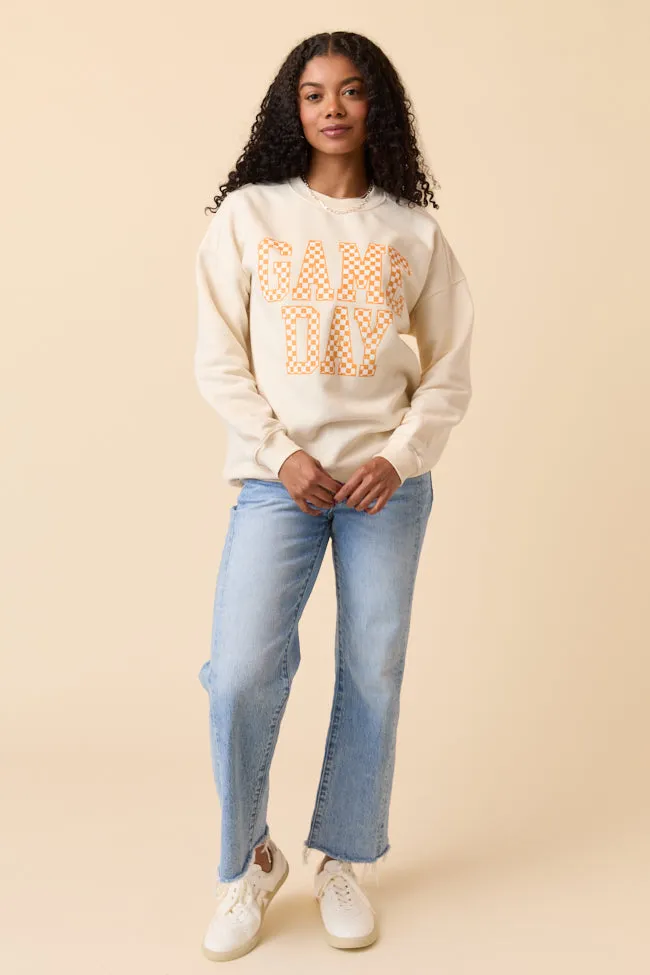 Checkered Orange Game Day Cream Graphic Sweatshirt sold by Pink Lily product image thumbnail 3