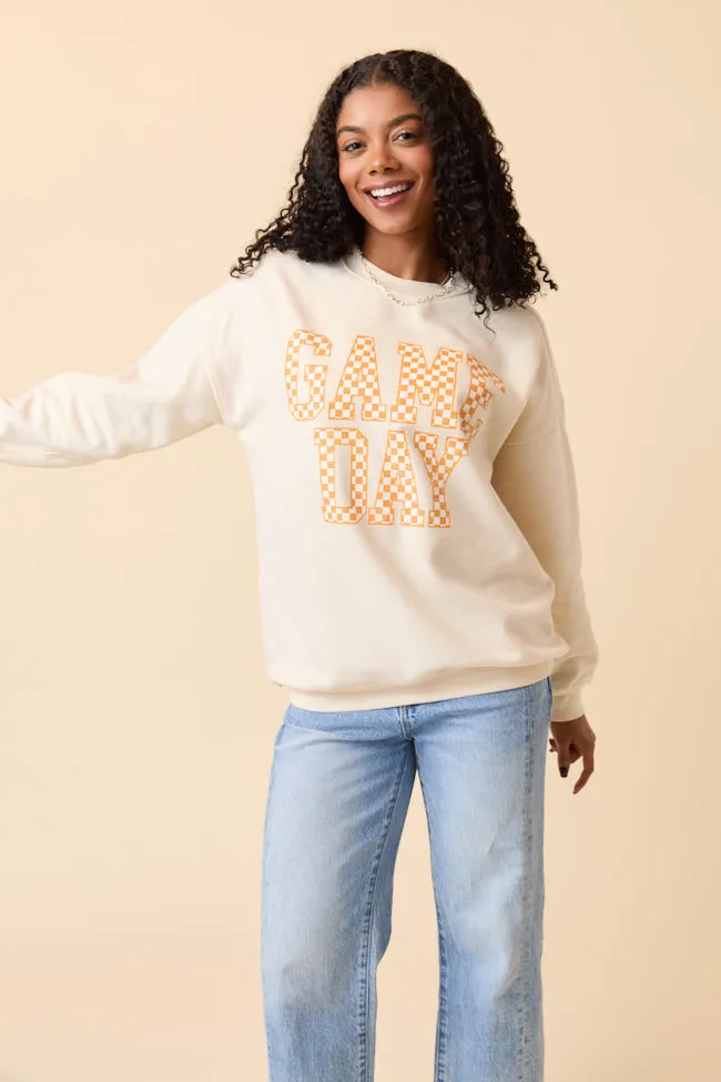 Checkered Orange Game Day Cream Graphic Sweatshirt sold by Pink Lily product image thumbnail 2