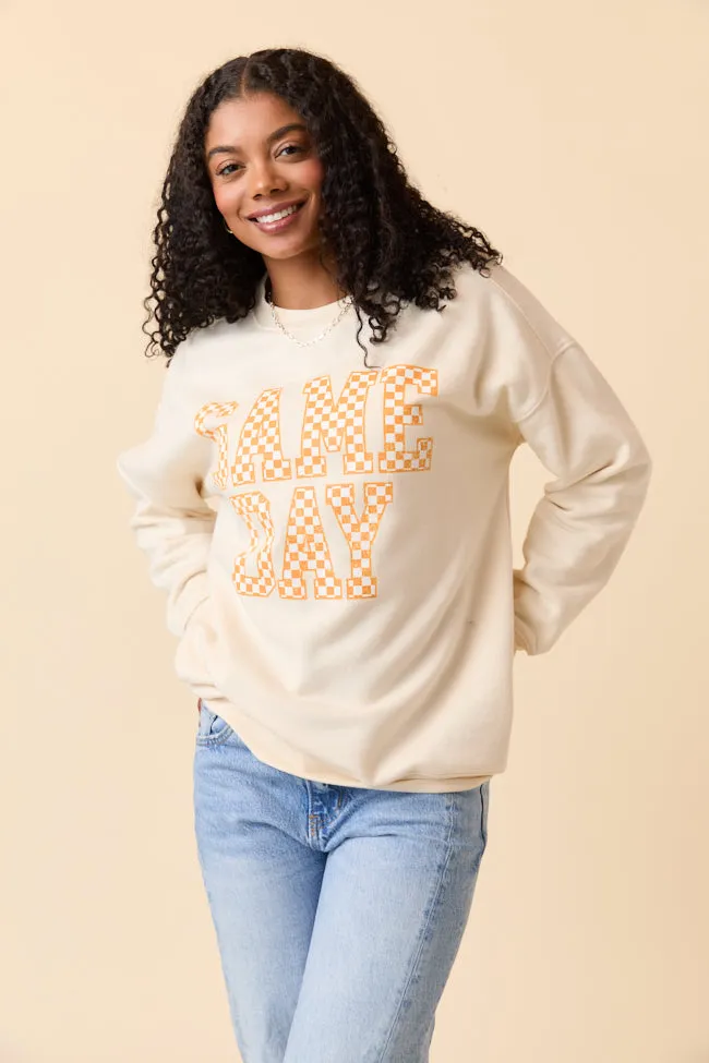 Checkered Orange Game Day Cream Graphic Sweatshirt sold by Pink Lily