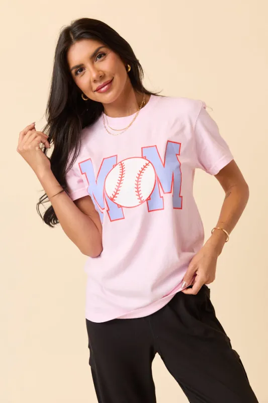 Mom Block Baseball Light Pink Graphic Tee sold by Pink Lily