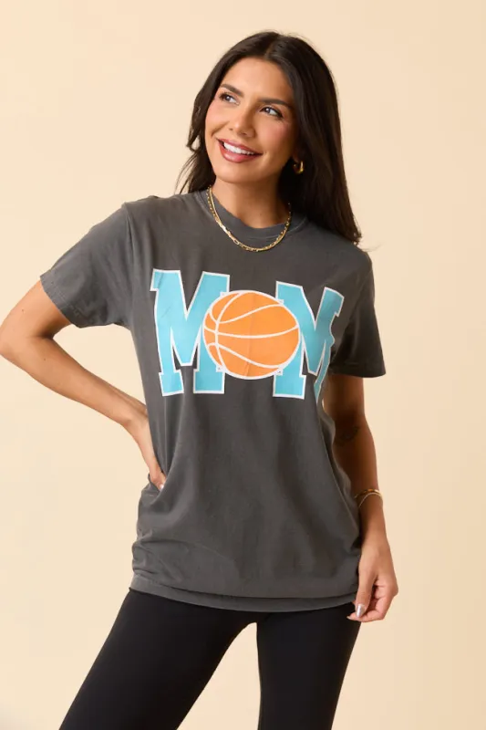 Mom Block Basketball Dark Grey Graphic Tee sold by Pink Lily