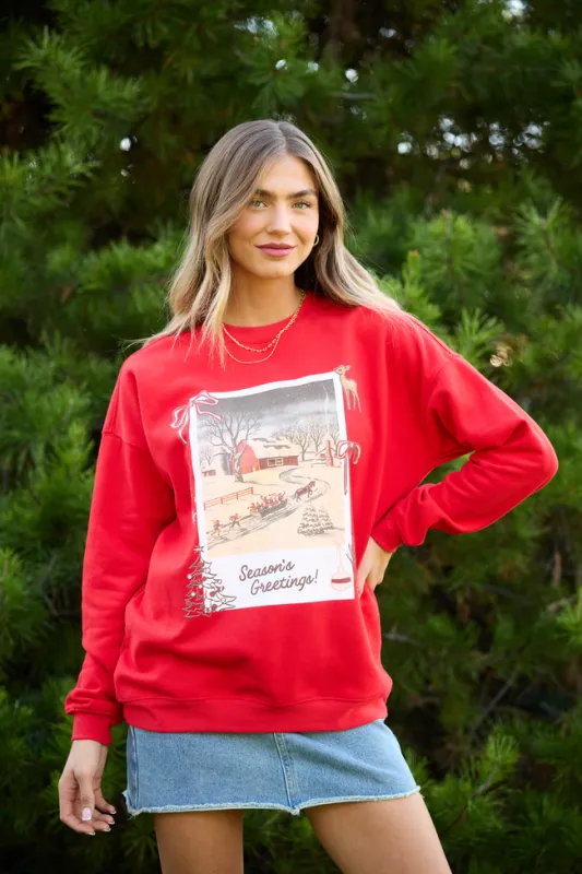 Christmas Photo Print Red Graphic Sweatshirt sold by Pink Lily