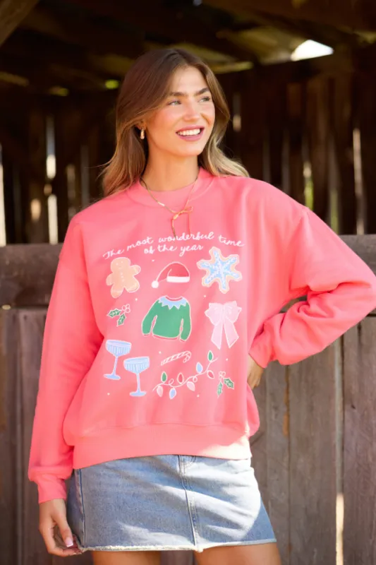 It's The Most Wonderful Time Of The Year Light Red Graphic Sweatshirt SALE sold by Pink Lily