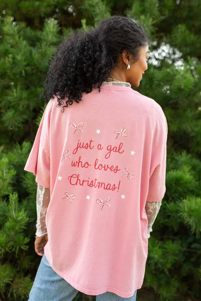 Christmas Loving Gal Pink Oversized Graphic Tee sold by Pink Lily