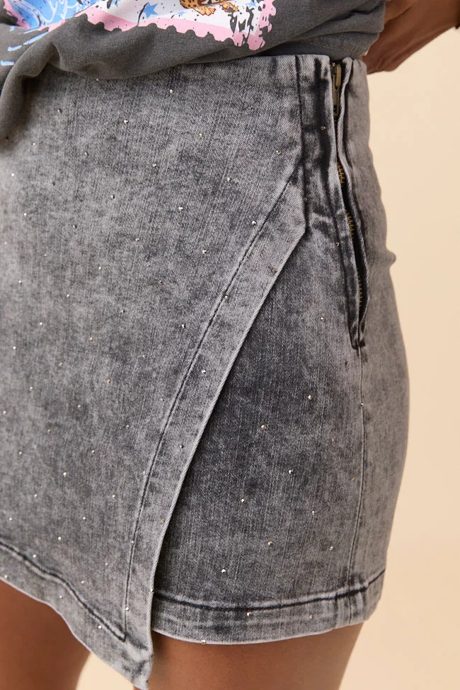 My Favorite Black Wash Rhinestone Studded Denim Skort sold by Pink Lily product image thumbnail 5