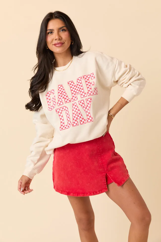 Checkered Red Game Day Cream Graphic Sweatshirt SALE sold by Pink Lily product image thumbnail 4
