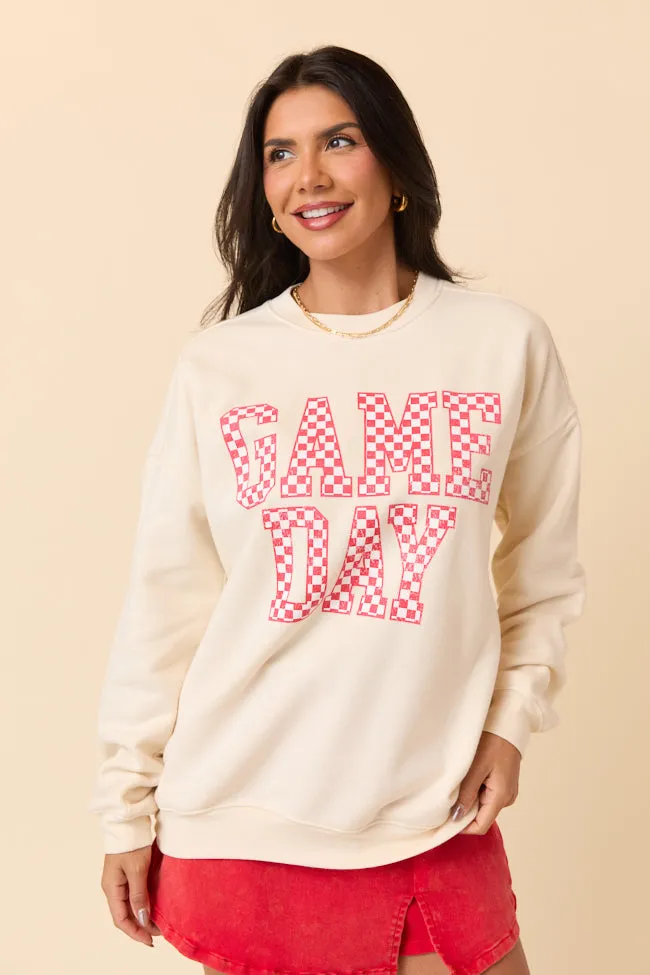 Checkered Red Game Day Cream Graphic Sweatshirt SALE sold by Pink Lily product image thumbnail 5