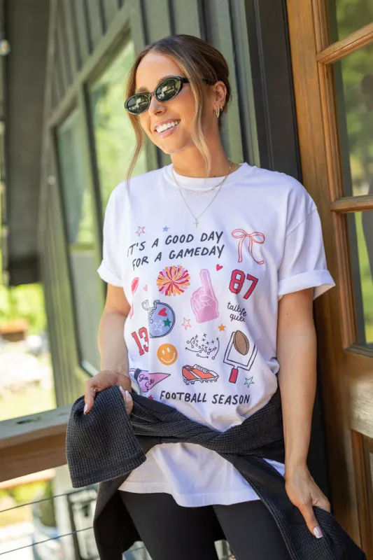 Gameday Icons White Graphic Tee Emily Fauver X Pink Lily sold by Pink Lily