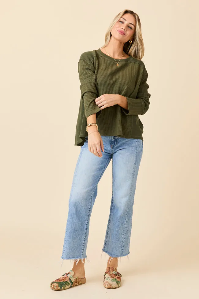 Dylan Waffle Knit Olive Green Pullover Emily Fauver X Pink Lily sold by Pink Lily product image thumbnail 4